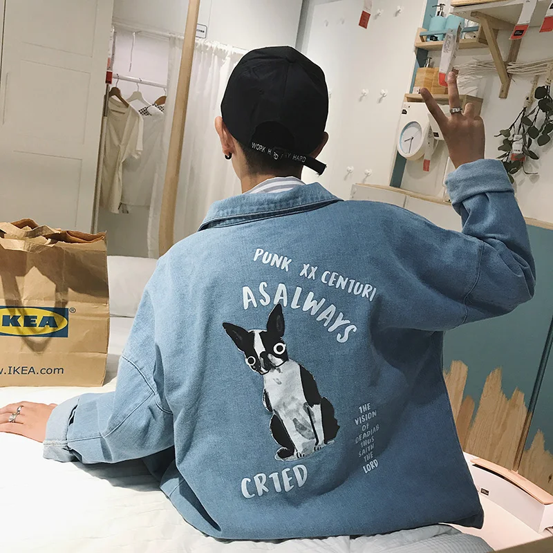 Мужская джинсовая куртка бомбер Повседневная приталенная из синей джинсовой