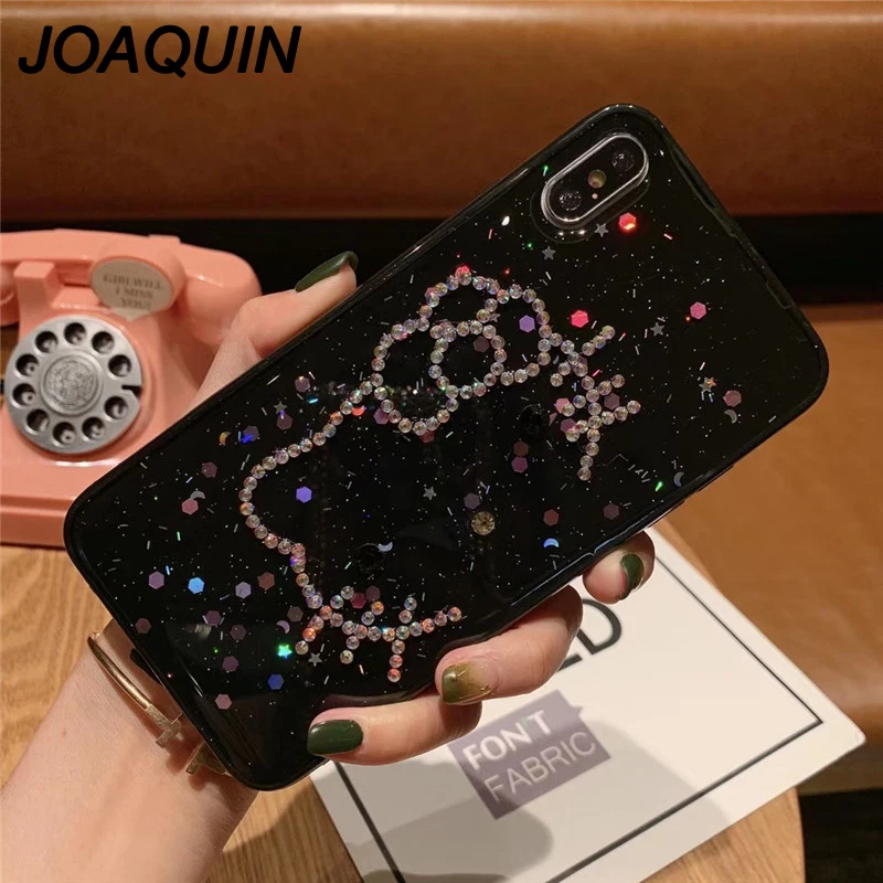 Алмазная кошка чехол для iPhone 6 6s 7 8 Plus X XR XS MAX блестящая Черная задняя крышка 6plus 7plus