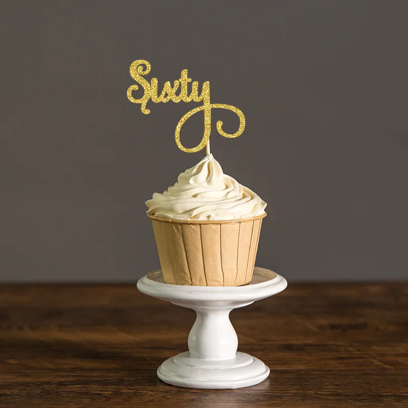 Золотистые/Серебристые/черные блестящие топперы для кексов на 60-летие украшения