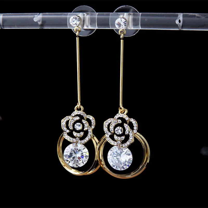 Роскошные корейские серьги Camellia с кубическим цирконием для женщин модные