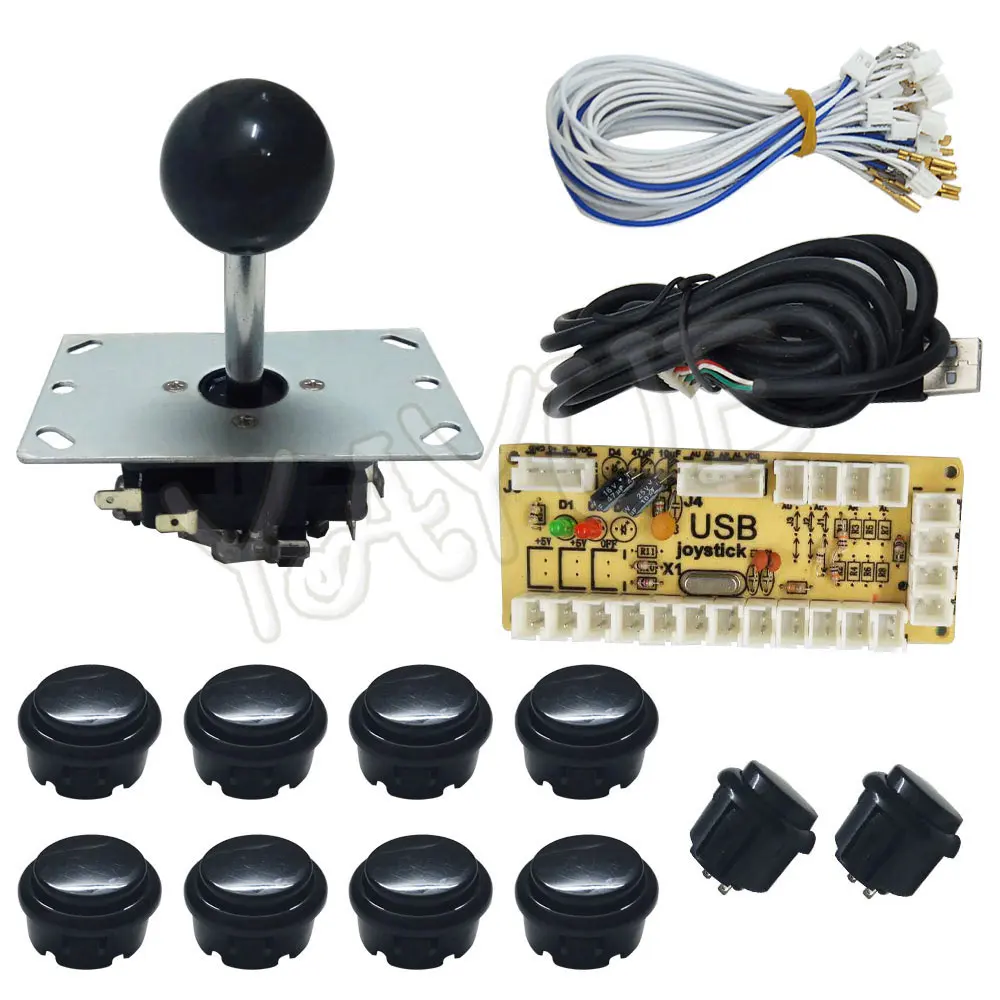 Black Kit 2 Нулевая задержка USB энкодер для ПК аркадный джойстик Кнопки DIY Kit с 2pin кабелями 8 способ 5pin джойстик для Mame Jamma машина - Цвет: Black Kit 2