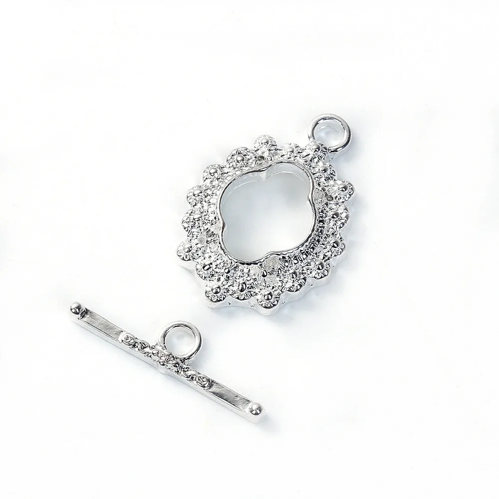 

DoreenBeads Zinc Based Alloy silver color Toggle Clasps Flower Pattern Components Jewelry DIY 23mm x16mm, 21mm x 6mm, 2 Sets