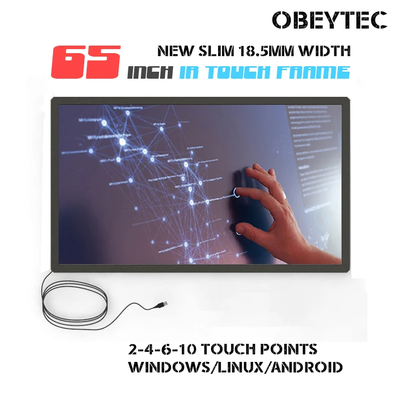 65-дюймовый сенсорный USB-экран Obeytec 2-точечная ИК-Сенсорная рамка подключи и