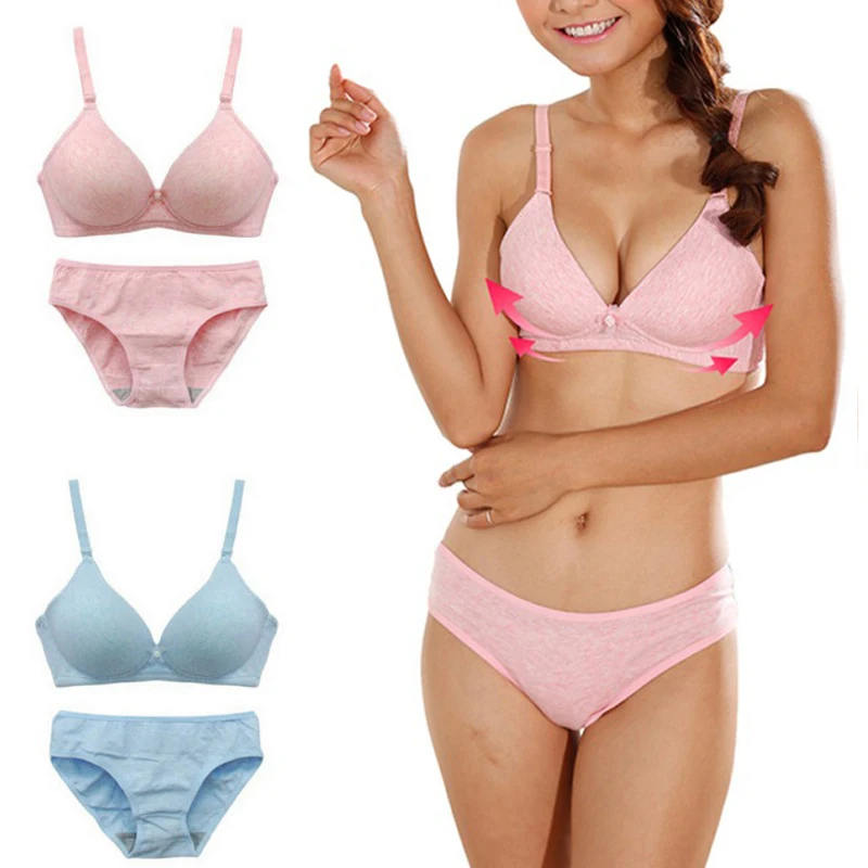 

Women Bra Sets Lingerie Girls Lady's No Rims Glossy Bras Underwear Push-Up Padded Cotton Brassiere + Panties