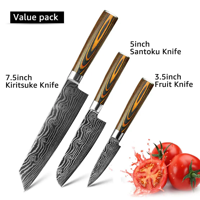 E Нож шеф-повара имитация дамасской стали 7CR17 440C Santoku кухонный нож острый Кливер нож для нарезки Подарочный нож высокого качества - Цвет: E