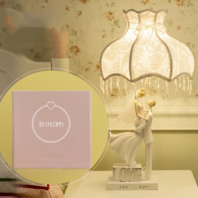 

Fashion Resin Table Lamps For Bedroom Luxury Crystal Table Lamp Brief Modern A Pair Of People In A Wedding Dress Decoration Lamp