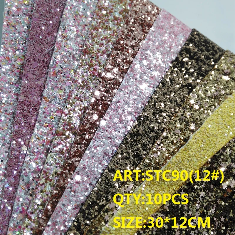 12 Прозрачный запас 1 комплект(10 шт.) 30X12 см Alisa Glitter Cuero Sintetico блестящая кожа для DIY аксессуары для волос ремесло STC90 - Цвет: 12