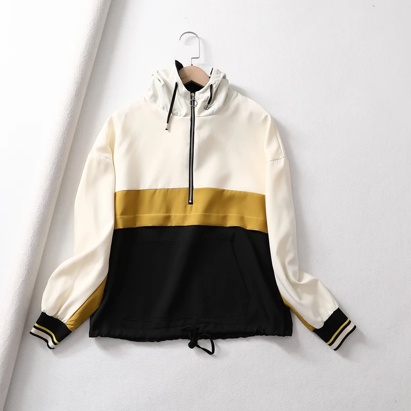 yellow jacket Комплект из 2 предметов, Осенний модный спортивный костюм, женский комплект, с капюшоном, в стиле пэчворк, повседневная спортивная одежда, спортивный костюм, штаны, комплект-двойка - Цвет: yellow jacket