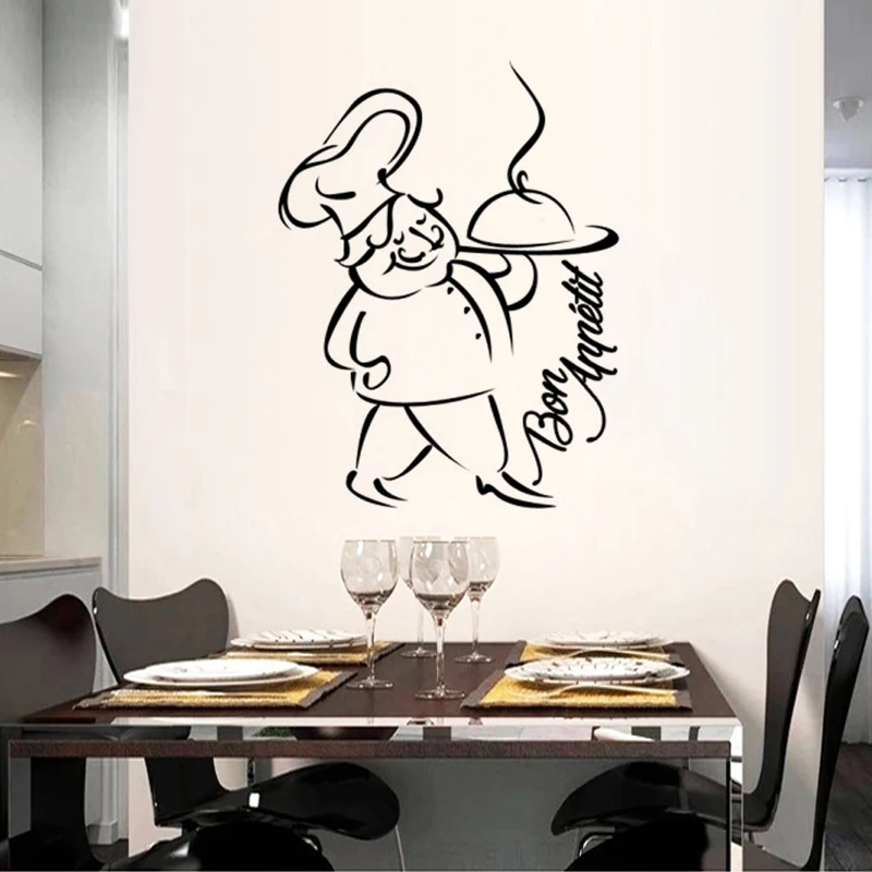 

Chef good appetite Art Sticker Restaurant Kitchen Removable Vinyl Wall Stickers DIY Home Decor Waterproof Wallpaper JG1589