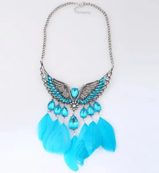 Seblasy Макси большое длинное эффектное крылья перо Кристалл ожерелье с кисточками