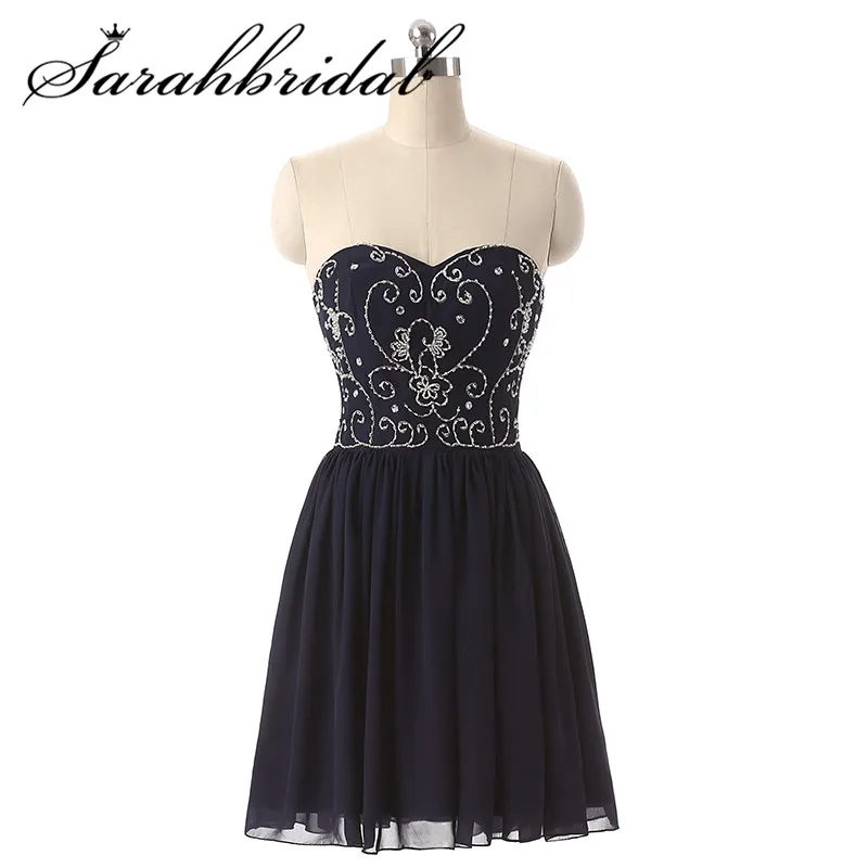navy blue Милое коктейльное платье Формальное короткое на ночь бисерное платье для выпускного вечера Выпускные платья SD130 - Цвет: navy blue