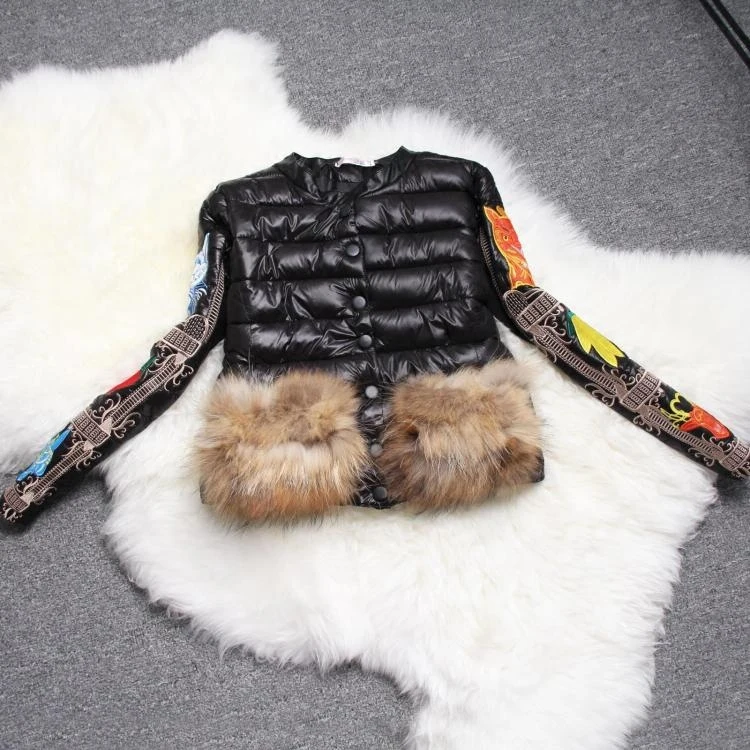 Зимнее теплое пальто толстая хлопковая куртка 2016 женское короткое с вышивкой из