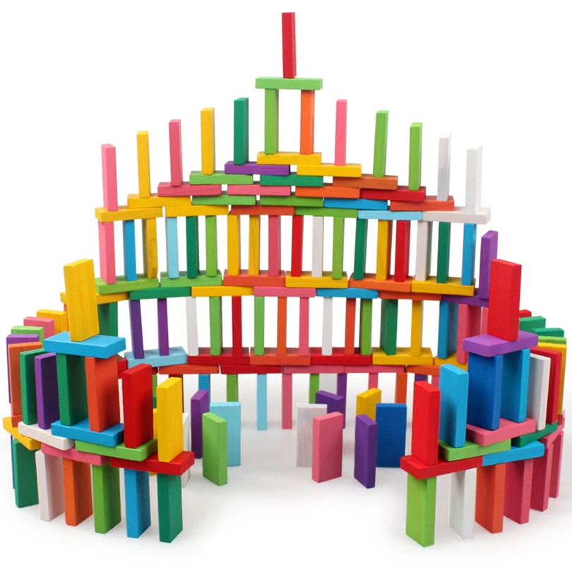 SINGDIO Colorful High Quality Wooden Domino Rainbow Safe Colored Blocks Early Childhood Educational Toys Indoor Toy | Игрушки и хобби
