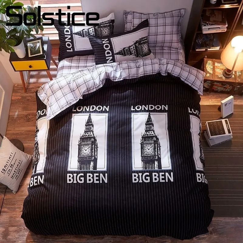 

Solstice Home Textile Big Ben London Bedding Sets 3/4Pcs Bed Linen Geometric Chequer Sheet Duvet Cover Pillowcase King Twin Size