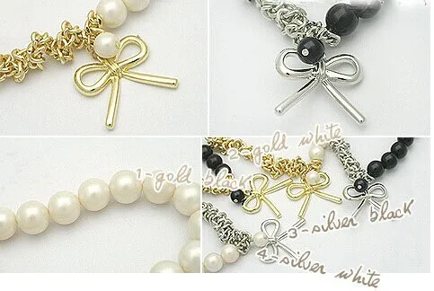 2015 New Fashion Charm Bracelet With Gold Butterfly Bow White Pearl Chain For Women Jewelry | Украшения и аксессуары