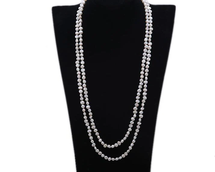 

2 Rows 60cm 24'' Women Jewelry 6mm 9mm white baroque freshwater pearl necklace AAA natural pearl top quality gift