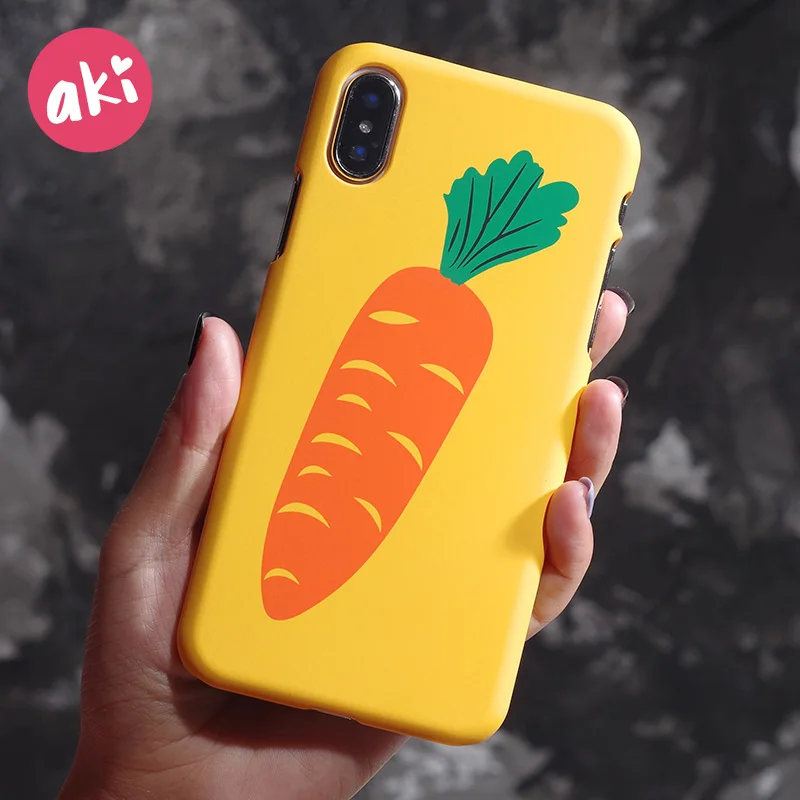 Милый чехол для телефона Аки с морковкой iPhone X желтый матовый бежевый Жесткий
