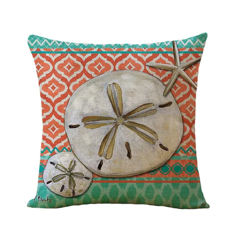 4 pcs lot Linen Blend Marine Sea Shell Pattern Throw Cushion Cover for Couch Capa De Almofada Bedding Ocean Decoration | Дом и сад