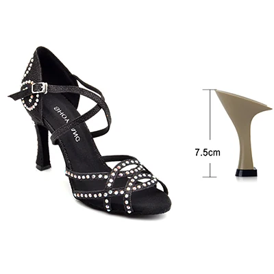 Black 7.5cm SHOYDANC со стразами Обувь для танцев Латинской черный/синий/золото/серебро ткань для вспышки Salsa Обувь для танцев женские бальные Обувь для танцев - Цвет: Black 7.5cm