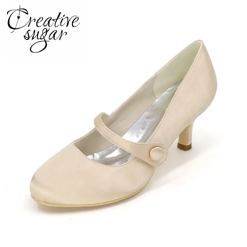 Creativesugar/атласные вечерние туфли на среднем каблуке с закругленным носком и