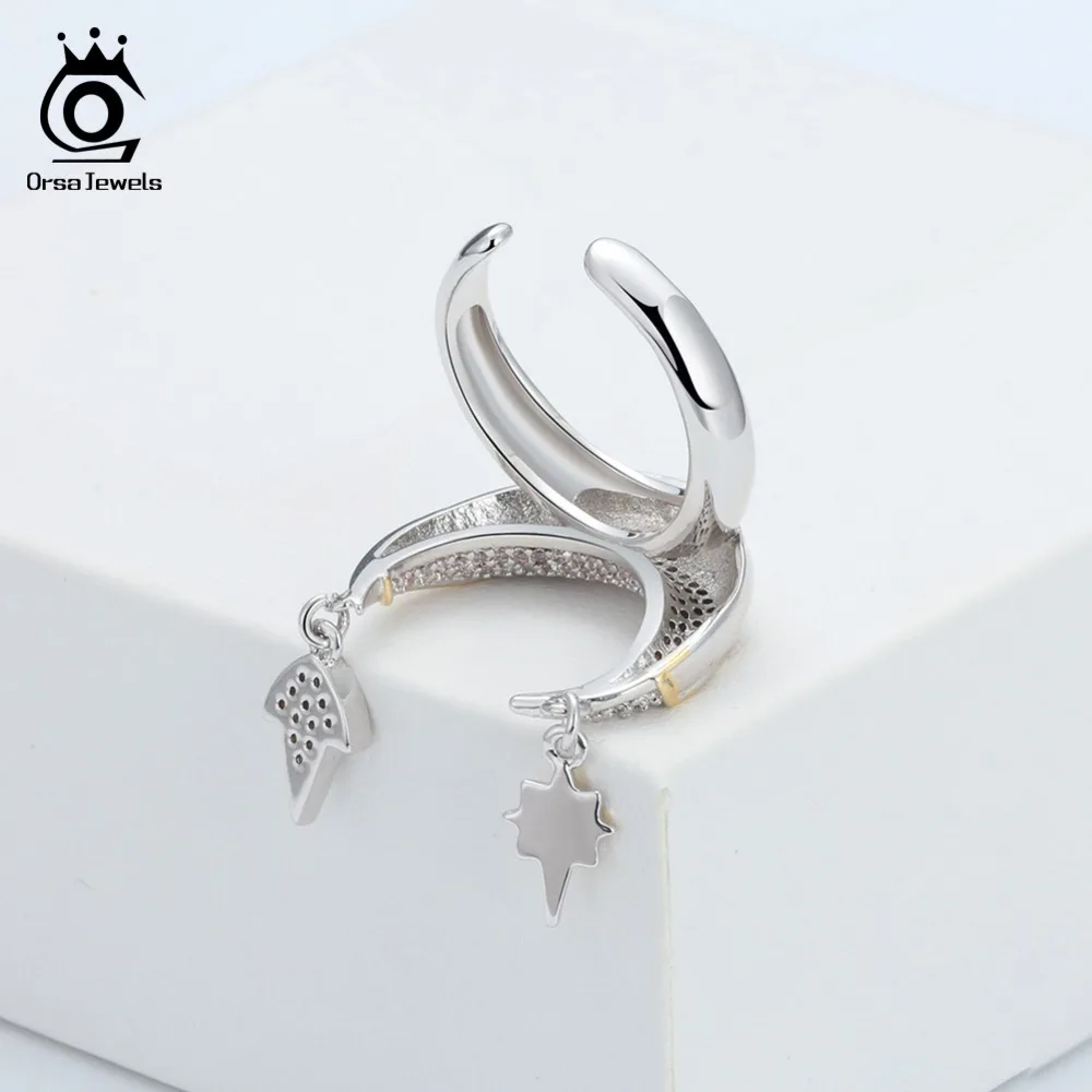 ORSA JEWELS женские кольца на палец серебряного цвета с золотым цветом 23 мм Луна и Висячие метеоритные блестящие CZ регулируемые женские ювелирные изделия OR185