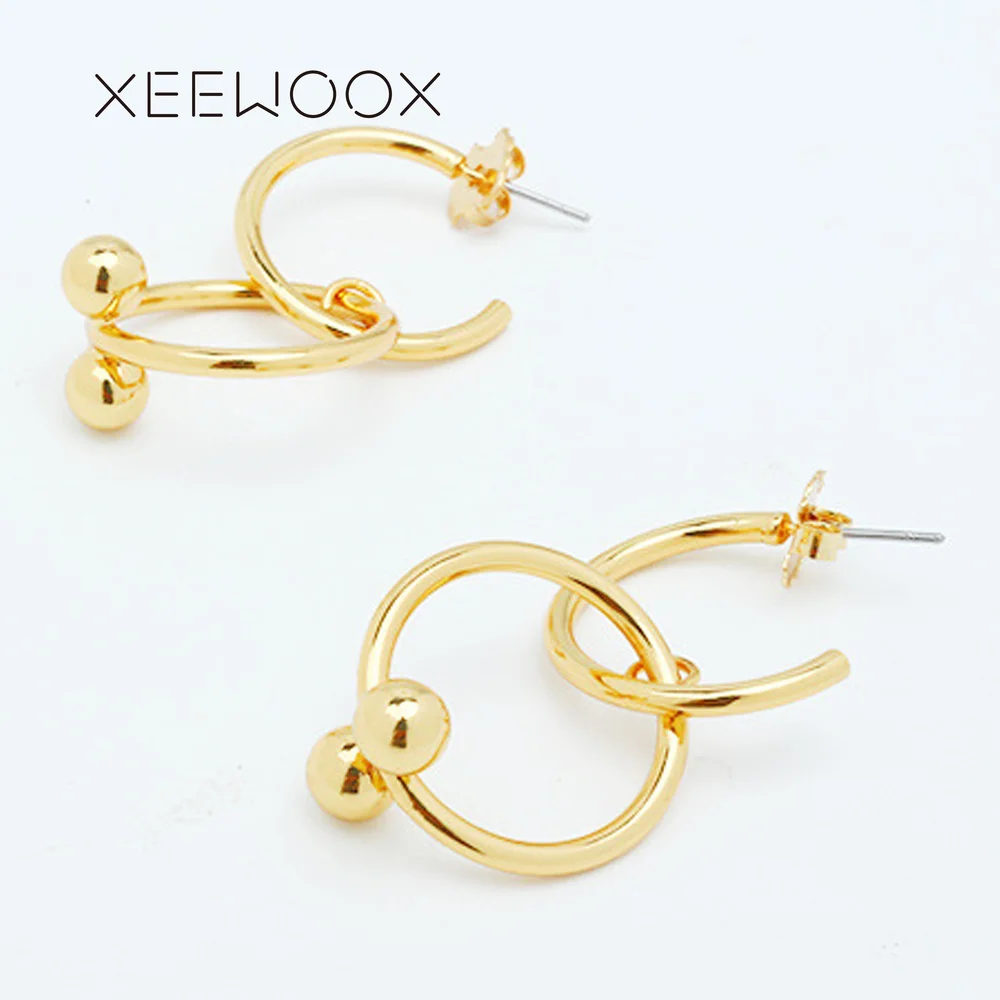 Гипербола себе женщина серьги большой круг 14 К падение асимметричные XEEWOOX мода