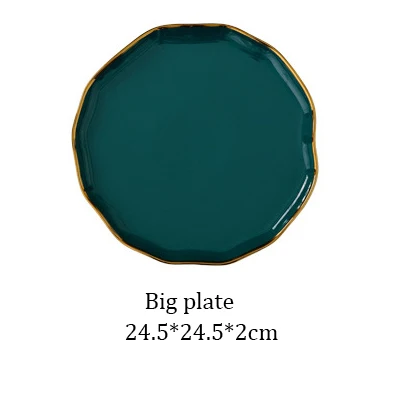 Big plate 1 шт. Королевский Зеленый Золотой набор керамической посуды бытовой фарфор стейк рыба фрукты тарелка салат риса лапши миска Ложка Вилка Нож - Цвет: Big plate