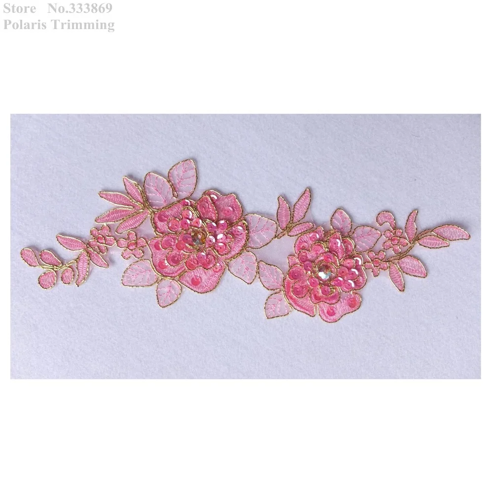 Free Shipping 2pcs/lot x New Pink Flower Embroidery Sequined Beaded Stoned Lace Applique Trim Patches Sewing DIY Crafts PBNC109C | Дом и сад