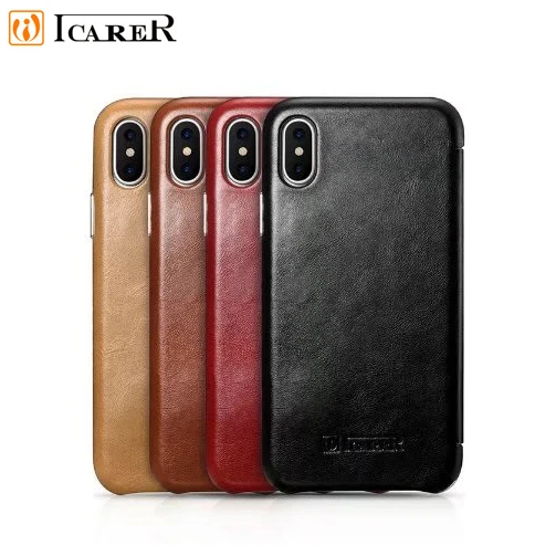 

Original ICARER Case for iPhone XS Curved Edge Vintage Series Phone Cover for iPhone X Flip Protection Case