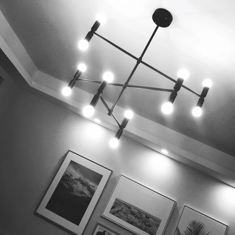Modern linear line ceiling chandelier light rotatable adjustable bronze gold hanging lamp for dinning living room foyer | Лампы и