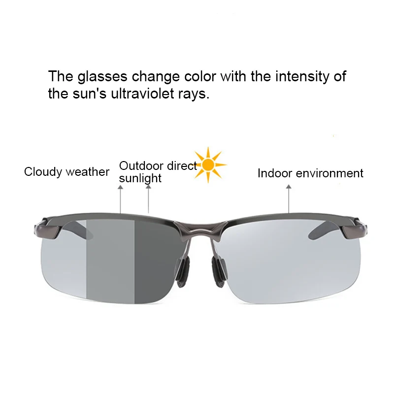 

Поляризованные солнцезащитные очки без оправы, очки для вождения, очки хамелеон, меняющие цвет, B2Cshop