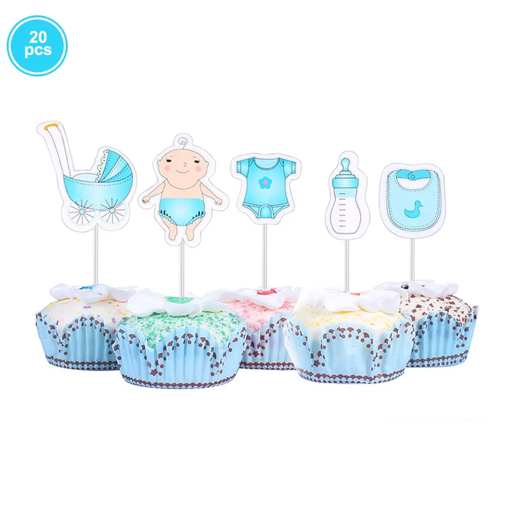 20pcs blue 12 Вт/18/20 штук Baby Shower украшения для капкейков для мальчиков и девочек, это мальчик это девочка палочки для торта Пол раскрыть Babyshower вечерние поставки - Цвет: 20pcs blue