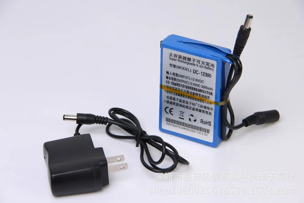 Литий ионный перезаряжаемый аккумулятор 12 В постоянного тока 3000 мАч + зарядное