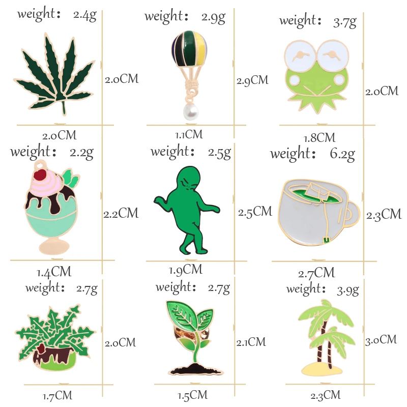 9 видов зеленых булавок в форме травы листьев дерева воздушного шара брошь с