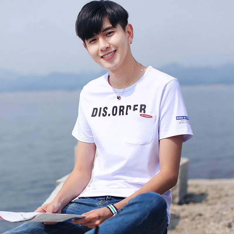 Для мужчин с короткими рукавами Футболки 2018 весной и летом отдых воротник Печать