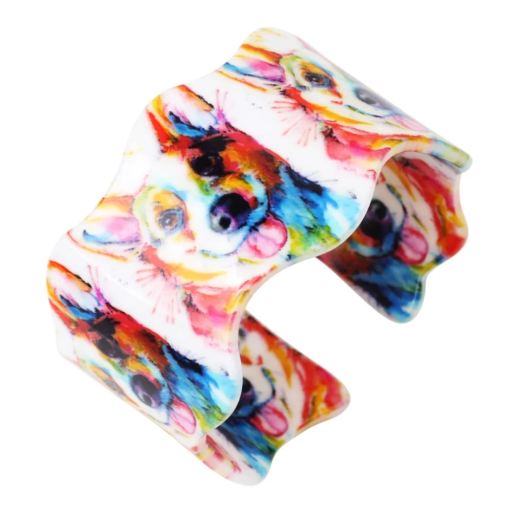 WEVENI Acrylic Printing Wide Love Corgi Dog Bracelets Bangles Drop Shipping New Fashion Animal Jewelry Accessories For Women | Украшения и