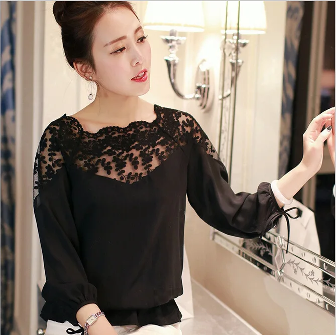 Fun Orange new fashion summer blouse women casual chiffon lace version loose stitching sleeve blusa feminina shirt |