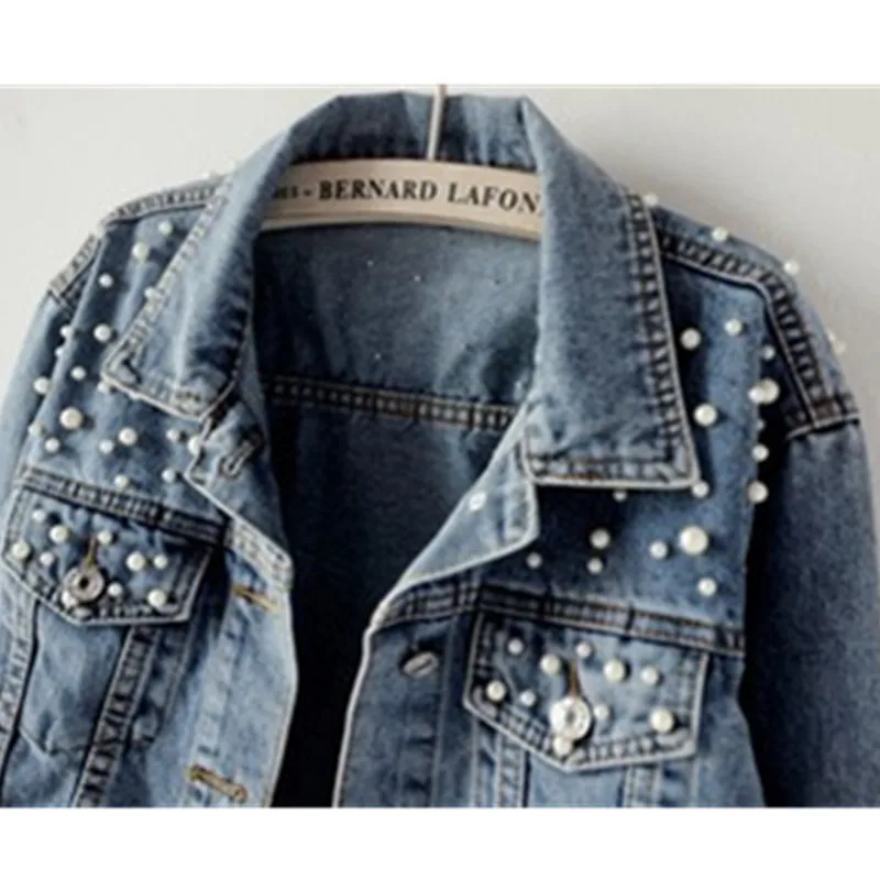 Куртка женская джинсовая короткая с разрезом свободная куртка бисером для