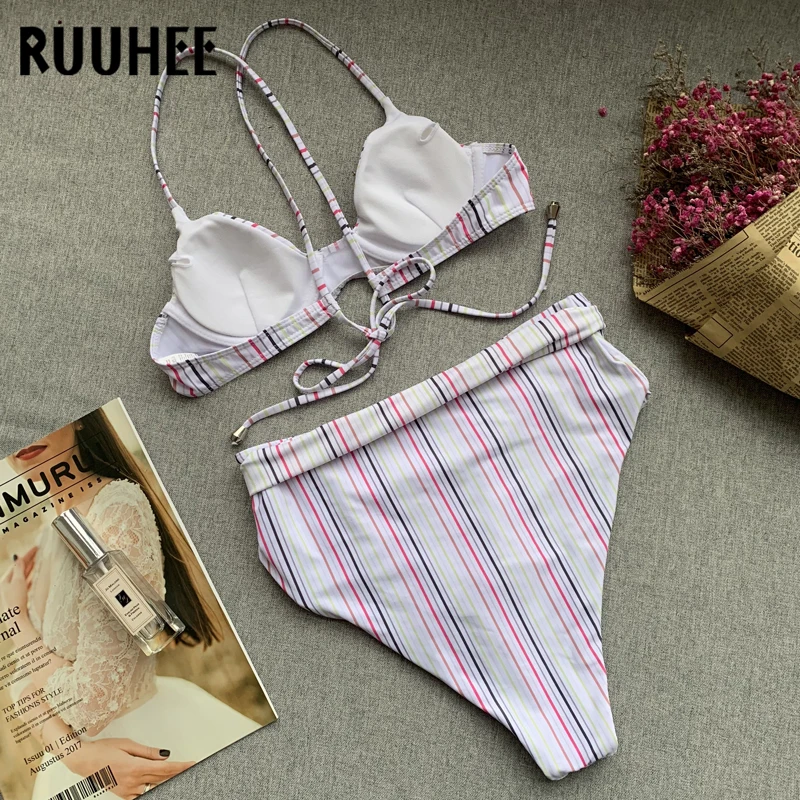 RUUHEE, женский купальник, купальник, пуш-ап, бикини на косточках, высокая талия, купальник, женский бикини, набор, летняя женская пляжная одежда