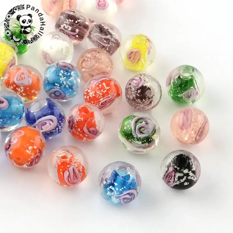

Handmade Luminous Inner Flower Lampwork Beads 8mm 10mm 12mm Round for Jewelry Making DIY Mixed Color Hole: 1~2mm 100pcs