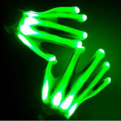 Зеленый Светодиодный неоновые перчатки Guantes светящиеся вечерние светильник на Хэллоуин реквизит светящиеся мигающие перчатки с черепом сценический костюм рождественские принадлежности - Цвет: Зеленый
