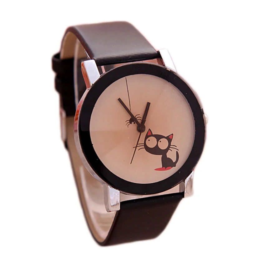 2018 новые модные женские повседневные часы с рисунком кота наручные для девушек
