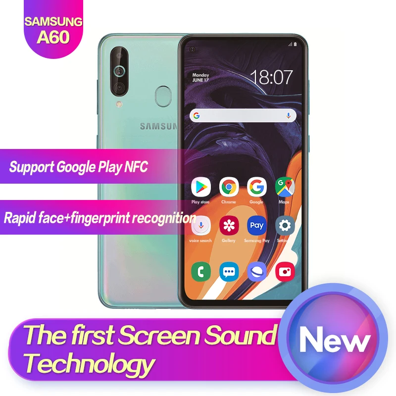 Samsung Galaxy A60 SM A6060 6 3 дюйма полноразмерный экран 2340*1080 Android 9 0 Восьмиядерный