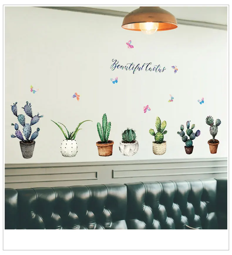 

Cactus Potted Wall Stickers Cabinet Windowsill Stickers Muraux Muurstickers Home Decor Removable Wall Decal