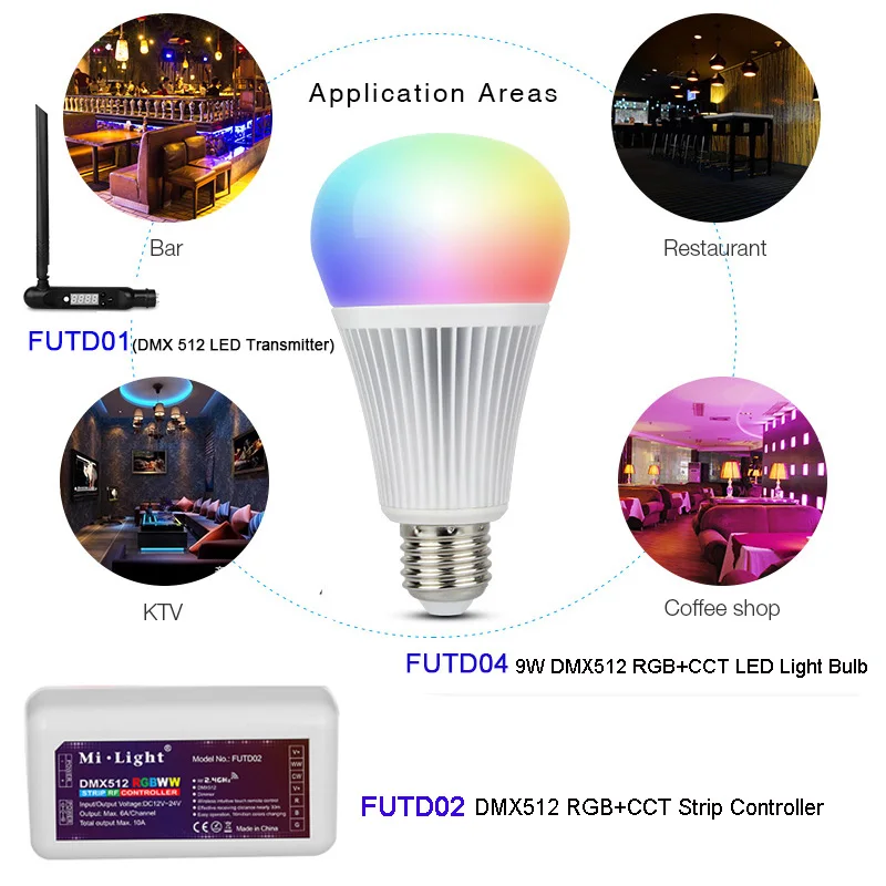 Milight DMX512 RGB + CCT E27 9 Вт Светодиодная лампа DMX 512 LED передатчик контроллер полосы