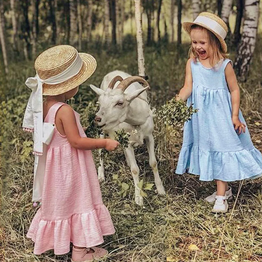 Toddler Infant Baby Girls Solid Sleeveless Vest Princess Dress Belt Outfits Set girls dresses summer 2019 kids dresses0314 | Детская