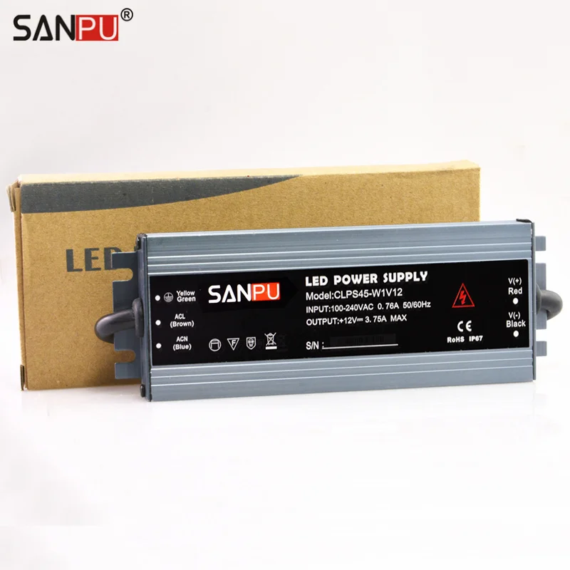 Водонепроницаемый светодиодный трансформатор SANPU 12 В IP67 45 Вт 110 220 перем. Тока в