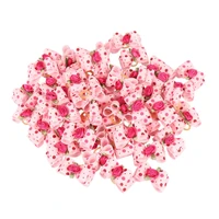 50pcs wholesale rose flower dog bows hair accessories pink ribbon bowknots with dots rubber bands included pet accessories