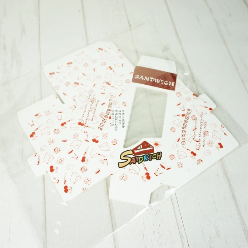 

Cartoon Sandwich Case Cover Trilateral Cake Packing Box Cookies Bag Bread Stickup Sack Bakery Restaurant Shop Package 50pcs/set