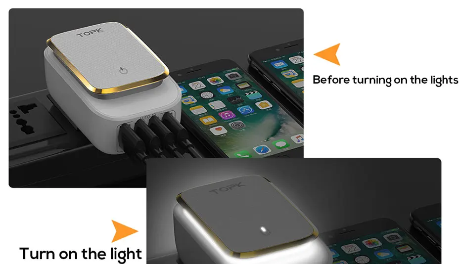 TOPK L-power 22 Вт 4.4A(макс.) USB зарядное устройство для iPhone 8X7 6 светодиодный светильник Smart Auto-ID USB настенное зарядное устройство для мобильного телефона EU/US/UK